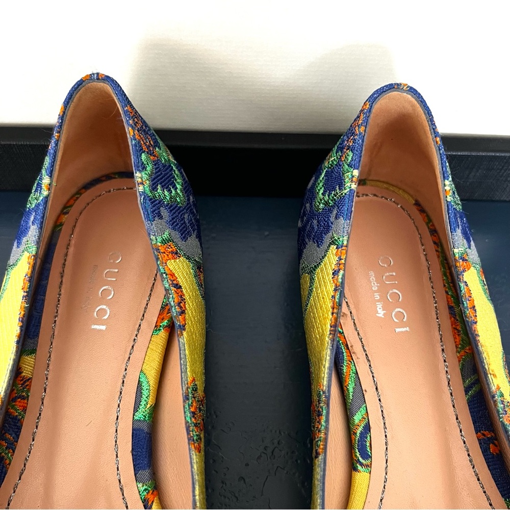 Gucci Dionysus Floral Brocade Ballet Flats In Lime - Size 36 1/2 - Picture 3 of 15
